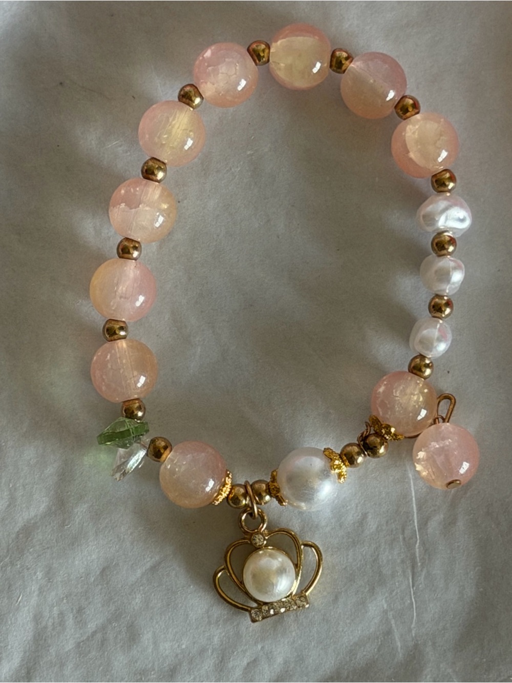 Elegant Pink Beaded Pearl Accent Bracelet - Gold Detail